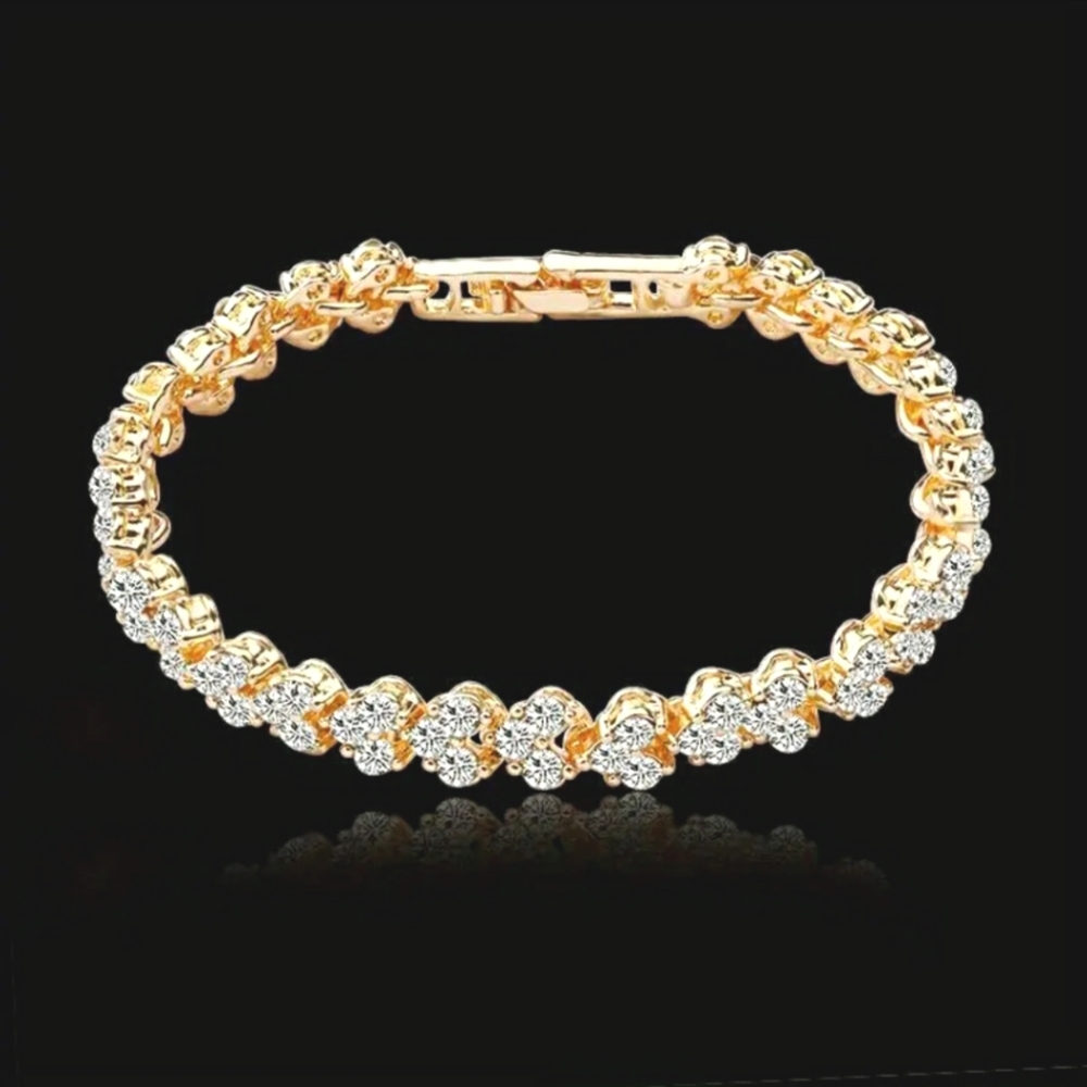 NEW Gold Heart Shaped Diamond Tennis Bracelet